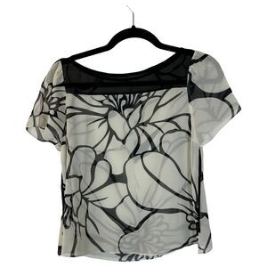 Farm Rio Sheer Floral Short Sleeve Blouse Size Medium